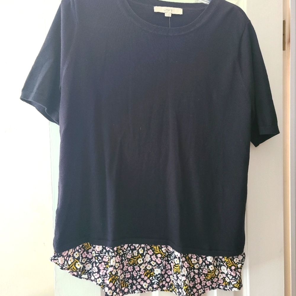 LOFT Short Sleeve Mixed Media Sweater